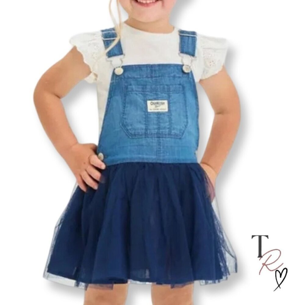 OshKosh B’gosh Denim Tulle Pinafore Dress Navy Tutu Skirt Toddler 3T